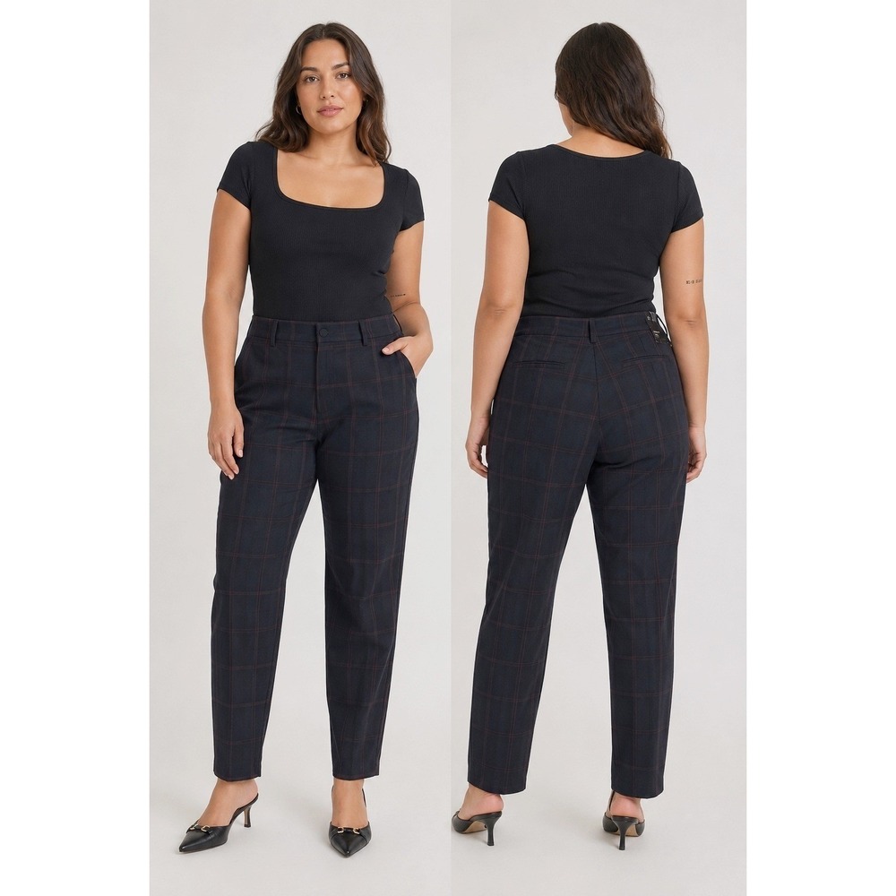 INC International Concepts Women Tapered Fit Plaid Pants Size L Workwear NWT